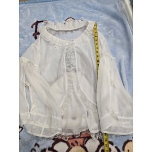 Snbl Sweet Lolita White Shimmer Sheer Mesh Ruffle Lace Blouse Top Cardigan M...